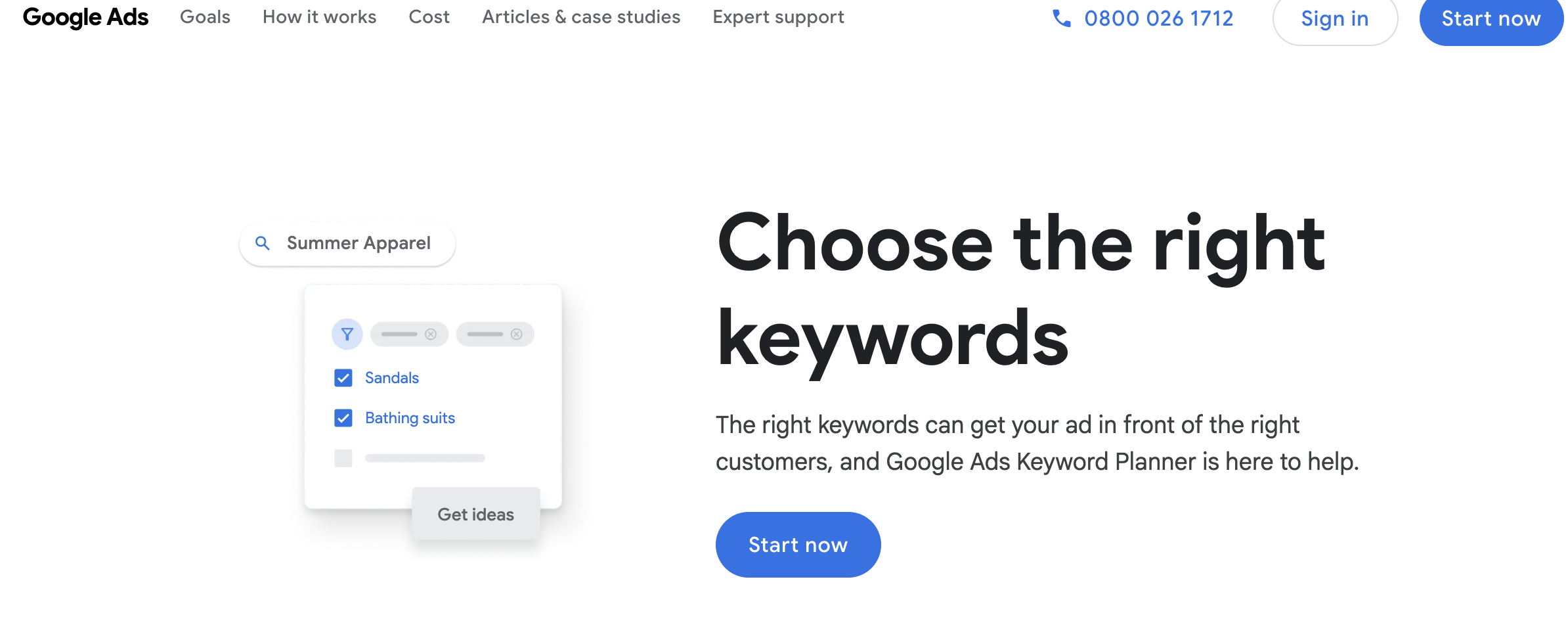 Screen shot of the Google Keyword Planner Homepage