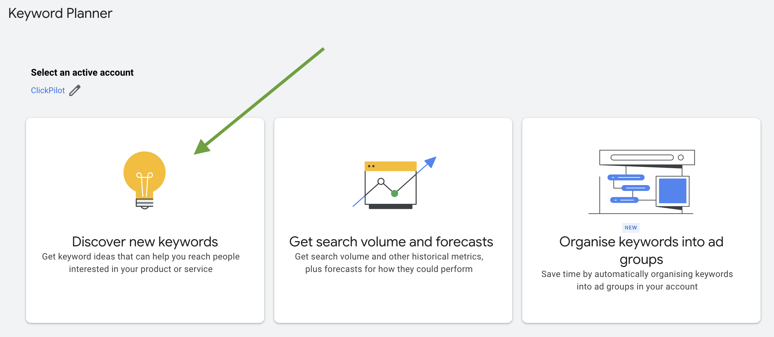 Screen grab of Google Keyword Planner Tool Options